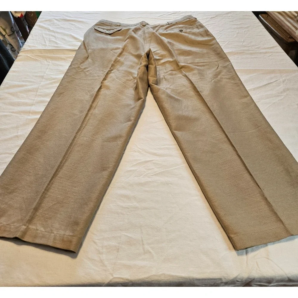 Savane Mens Tan‎ Linen Cotton Blend Flat Front Dress Pants Khaki 38x34 RN 21201